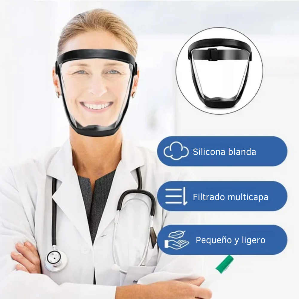 ClearGuard™ – Protección Facial Total sin Molestias